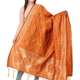 Exotic India Woven Design Art Silk Bandhani Gharchola Dupatta with Zari-picture-31