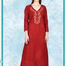 Noty Maroon Embroidered Maxi Nightdress-picture-11