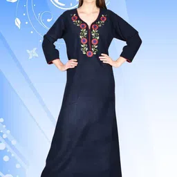 Noty Embroidered V-Neck Fleece Maxi Nightdress-image-13