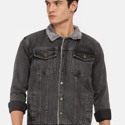VOXATI Men Grey Washed Denim Jacket with Embroidered-picture-20