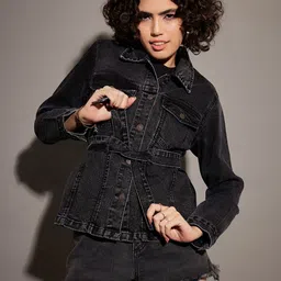 SASSAFRAS Black Washed Spread Collar Denim Jacket-picture-16
