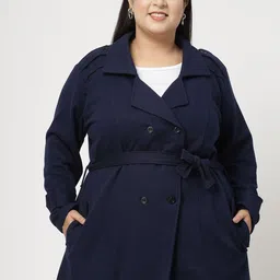 plusS Women Checked Fleece Longline Tailored Jacket with Embroidered-picture-21