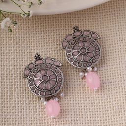 Priyaasi Silver-Plated Oxidised Artificial Beads Studded Drop Earrings-picture-23