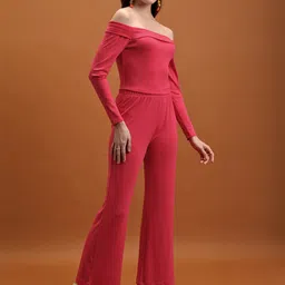Tokyo Talkies Women Knitted Off Shoulder Top With Flared Trouser Co-Ords-picture-22