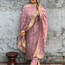 J.KANJI Ethnic Motifs Yoke Design Straight Kurta With Trousers & Dupatta-picture-20