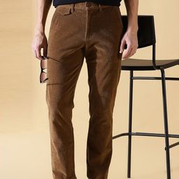 Thomas Scott Men Textured Smart Slim Fit Easy Wash Corduroy Chinos Trousers-picture-12