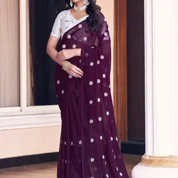 Mitera Floral Embroidered Dabu Saree-image-24