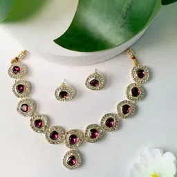 I Jewels Gold-Plated Stone-Studded Jewellery Set-picture-10