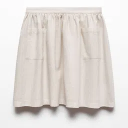 Mango Kids Girls Solid Linen Cotton Knee Length A-Line Skirt-picture-21