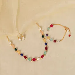 ABDESIGNS Gold-Plated Jaipuri Bead Necklace With Earrings & Bracelet-image-80
