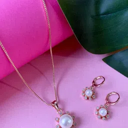 I Jewels Rose Gold-plated CZ & AD Studded Jewellery Set-picture-26