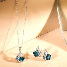 Yellow Chimes Silver-Plated Crystal Studded Pendant With Earrings Set-picture-32