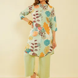 Soch Mandarin Collar Floral Printed A-Line Kurta-image-0