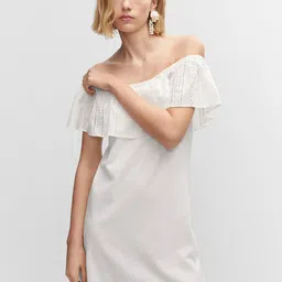 MANGO Off-Shoulder Flutter Sleeve Layered Sheath Mini Dress-image-13