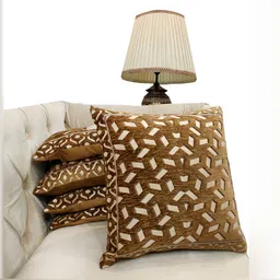 Good Vibes Beige & White 5 Pieces Geometric Jacquard Square Cushion Covers image 1