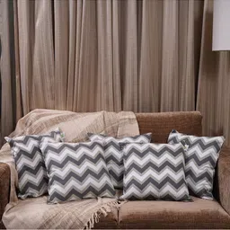 HOMEMONDE Grey & White Set of 5 Geometric Square Cushion Covers-picture-37