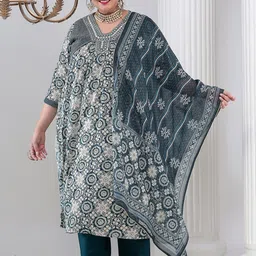 Bani Women Plus Size Floral Printed Thread Work Empire Kurta with Trousers & With Dupatta-picture-47