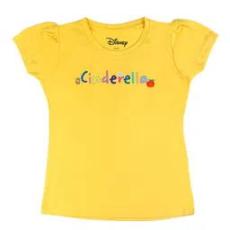 Disney by Wear Your Mind Girls Yellow Puff Sleeve Printed Pure Cotton T-shirt-image-34