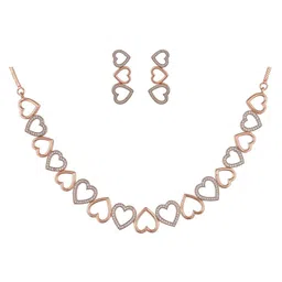 RATNAVALI JEWELS Rose Gold-Plated AD-Studded & Beaded Heart Shaped Jewellery Set-picture-39