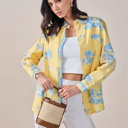 AND Floral Print Mandarin Collar Extended Sleeves Cotton Shirt Style Top-picture-24