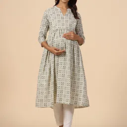 CRAFIQA Ethnic Motifs Printed Pure Cotton Maternity Kurta-picture-24
