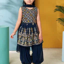 BAESD Girls Ethnic Motifs Embroidered A-Line Thread Work Kurta With Harem Pants & Dupatta-picture-18