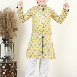 here&now x kinder kids Kinder Kids Boys Ethnic Motifs Printed Pure Cotton Kurta with Pyjamas-picture-38