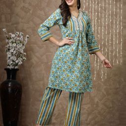 Nayam By Lakshita Women Floral Printed Regular Pure Cotton Kurta with Palazzos-picture-31