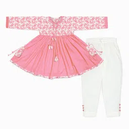 STORY TAILOR Girls Peach-Coloured Yoke Design Pure Cotton Kurta with Salwar-picture-45