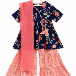 Campana Girls Floral Printed Pure Cotton Kurta & Sharara With Dupatta-picture-24