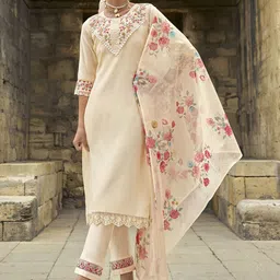 MOJILAA Floral Embroidered Regular Beads and Stones Kurta with Trousers & Dupatta-picture-18