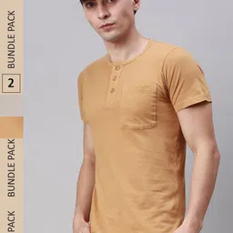 Lux Cozi Pack Of 2 Henley Neck Cotton T-shirt-image-26
