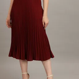 OTABU Women Solid Flared Midi Skirt-image-11
