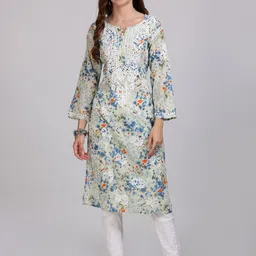 KHAKA Floral Embroidered  Chikankari Straight Kurta & Trousers-picture-20