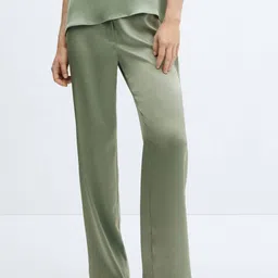MANGO Women Satin-Finish Straight Fit High-Rise Trousers-picture-43