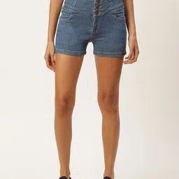 Xpose Women Blue Solid Regular Fit Denim Shorts-picture-58