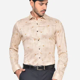 WYRE Men Beige Slim Fit Floral Printed Pure Cotton Formal Shirt-picture-18