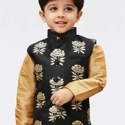 VASTRAMAY Boys Black And Gold Woven Design Printed Slim-Fit Nehru Jacket-picture-37