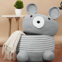 FABINALIV Grey  & White Self Design Cotton Reusable Organisers with Lid-picture-44