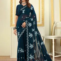 PATLANI STYLE Ethnic Motifs Embroidered Pure Georgette Saree-image-28