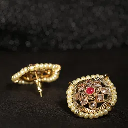 YouBella Pink Gold-Plated Stone-Studded Circular Studs-image-83