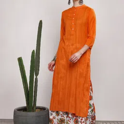 Sangria Women Orange & White Solid Kurta Set-picture-11
