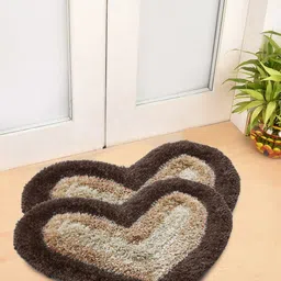 FABINALIV Brown 2-Pieces Anti-Skid Heart Shaped Door Mats image 1