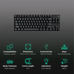 logitech G413 TKL SE Wired Gaming Keyboard with Backlit Keys (Heat Resistant, Black) image 2