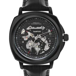 French Connection Men Black Printed Dial & Black Leather Straps Analogue Automatic Motion Powered Watch image 4