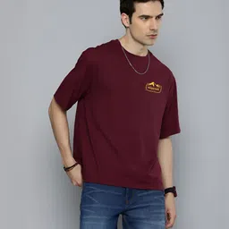 R.Code by The Roadster Life Co. Men V-Neck Drop-Shoulder Sleeves Applique T-shirt-picture-31