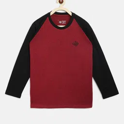 CHIMPRALA Girls Maroon & Black Colourblocked Regular Fit Cotton T-shirt-picture-39
