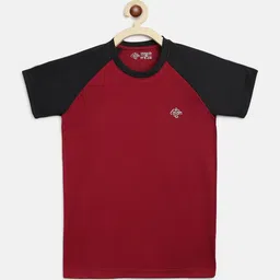 CHIMPRALA Girls Maroon & Black Colourblocked Applique Running T-shirt-picture-36
