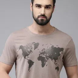 Arrow Men Taupe Brown & Black World Map Print Round Neck Pure Cotton Knitted T-shirt-picture-29