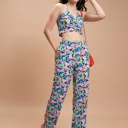 Tokyo Talkies Printed Halter Neck Crop Top With Wide Leg Trousers-picture-20